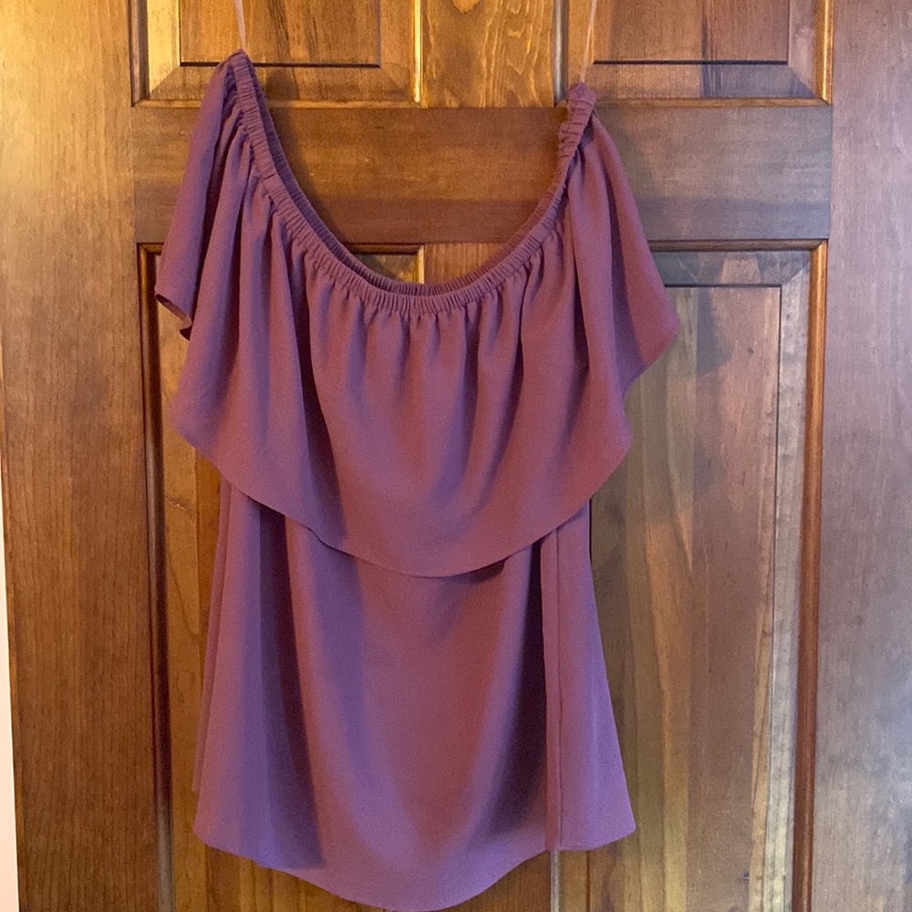 Off Shoulder Ruffle Plum Blouse